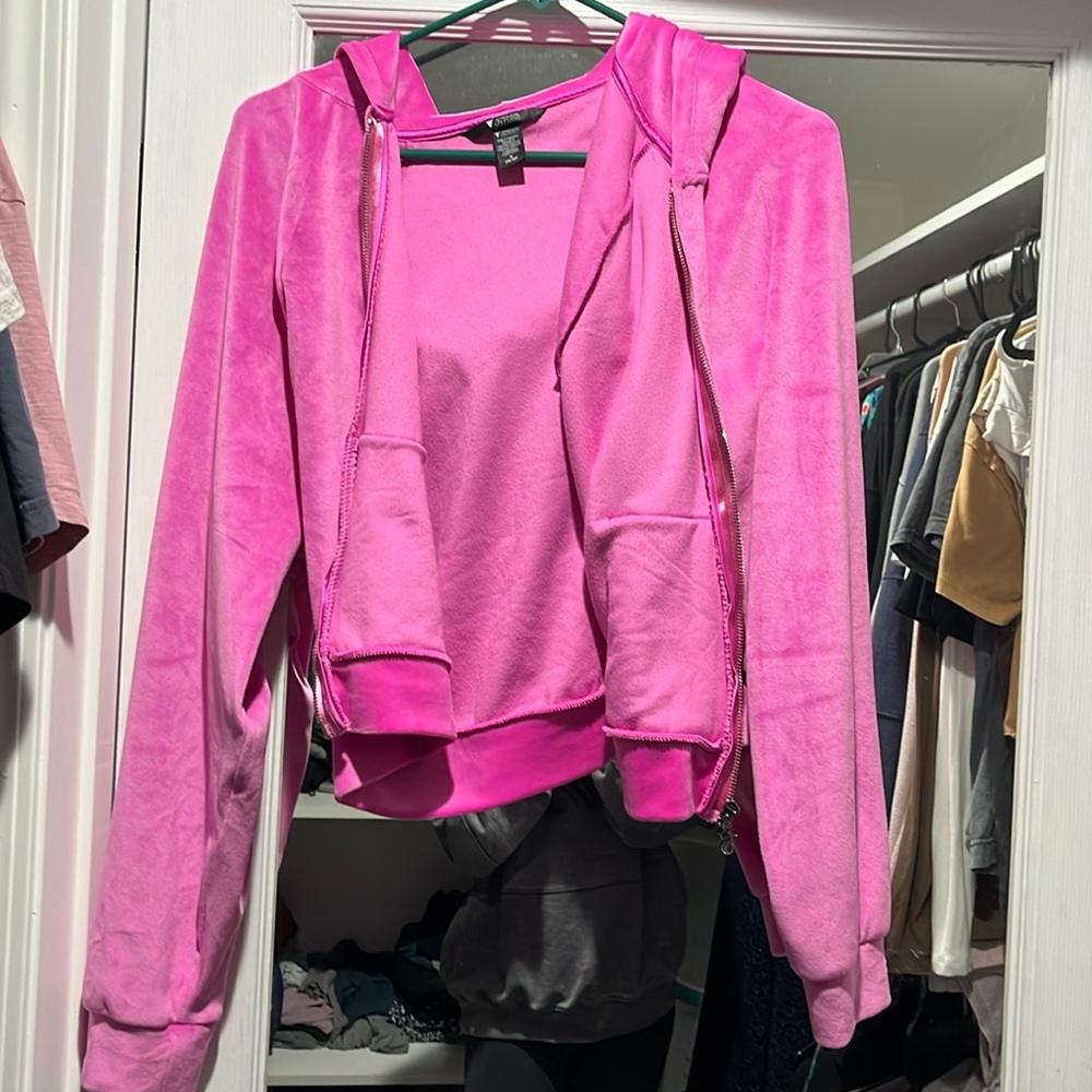 Hot pink track suit